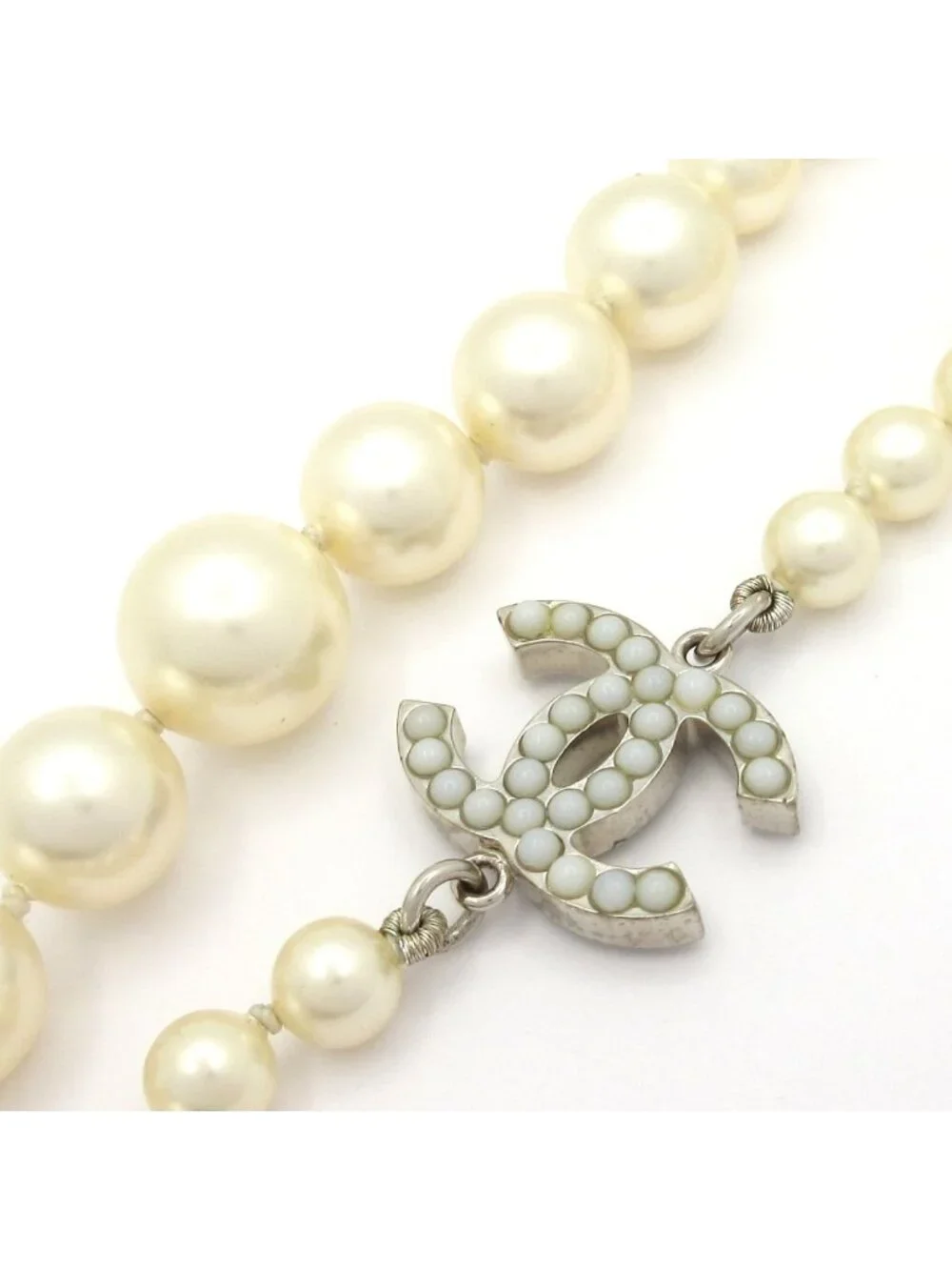 Chanel Necklace Silver Ivory Long CC Logo
